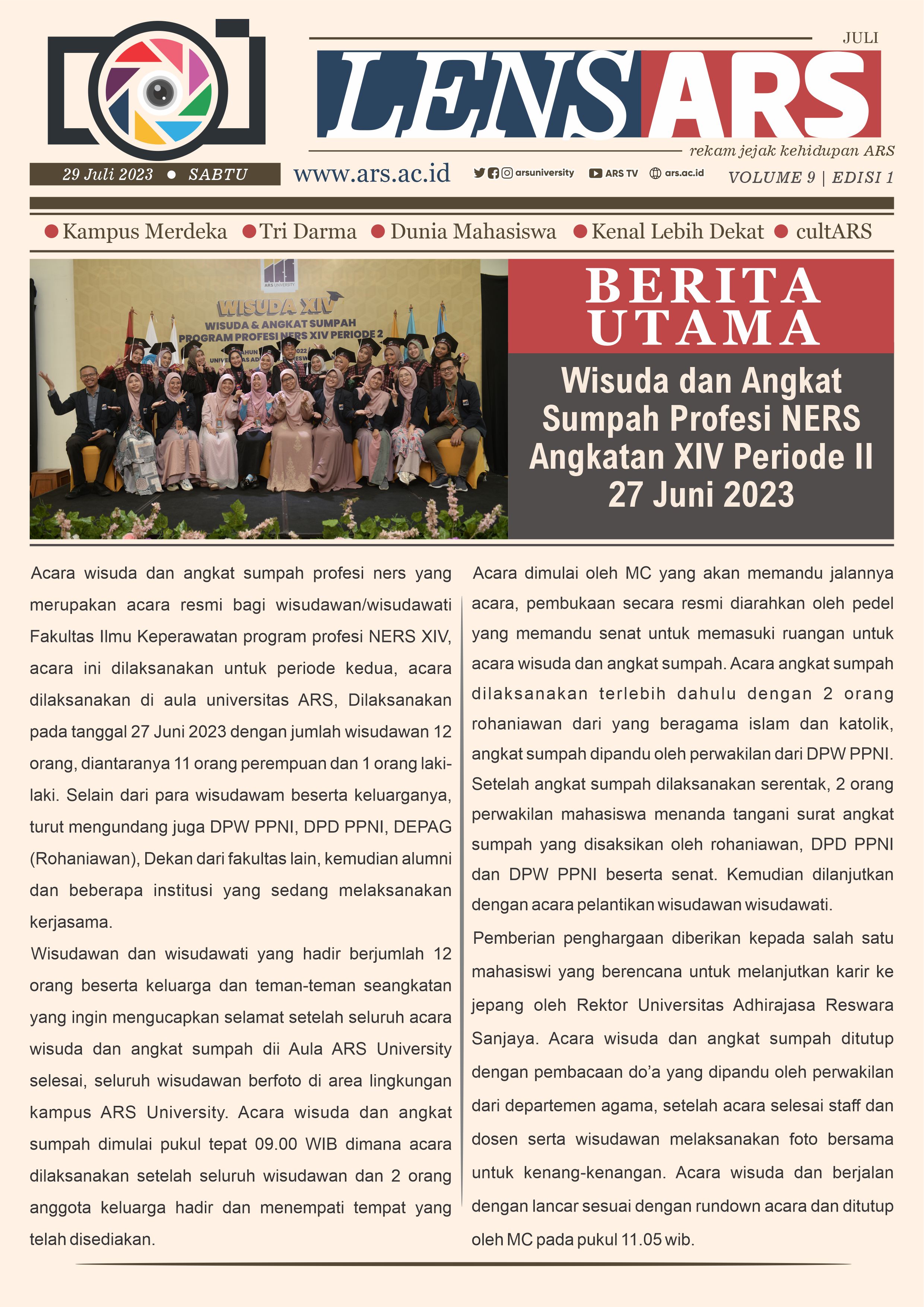 Lensa ARS Edisi I - Volume 9, 29 Juli 2023