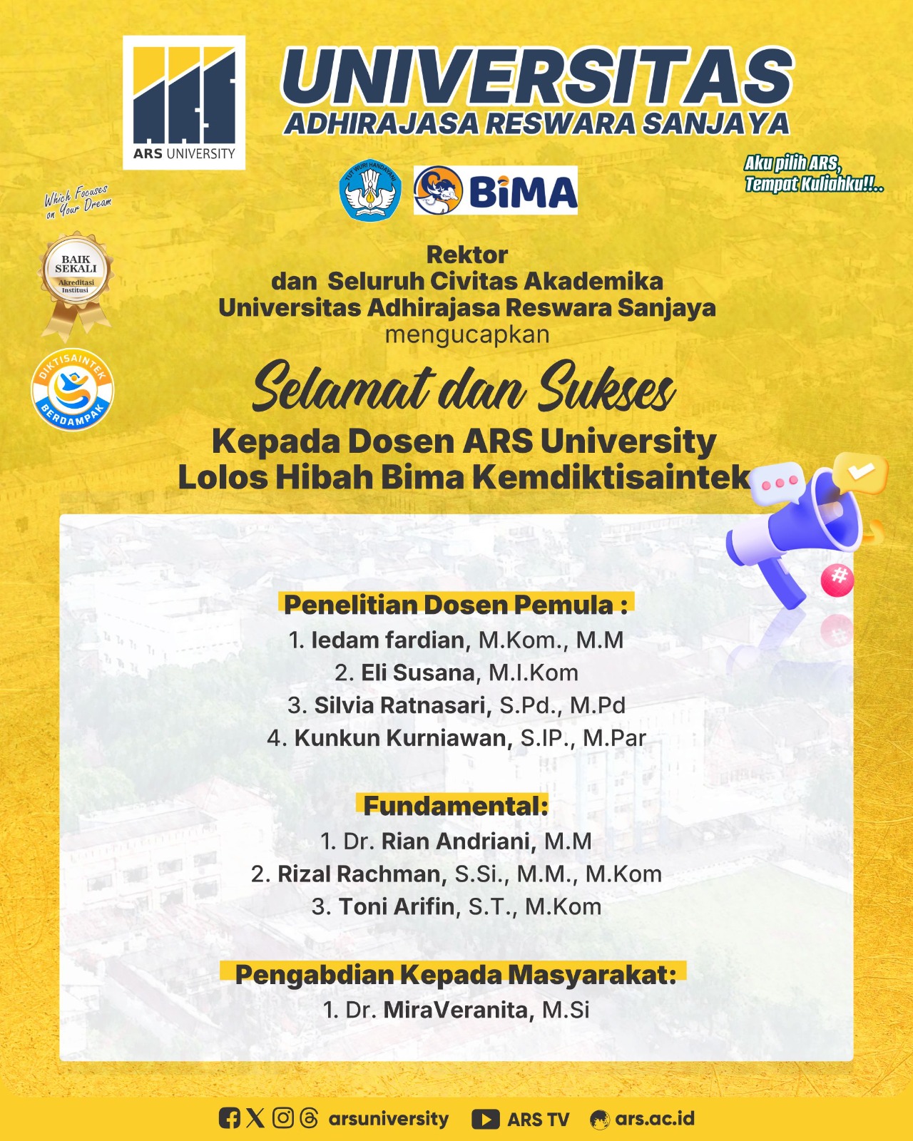 ARS University Borong Hibah BIMA 2026: Bukti Kualitas Riset dan Pengabdian Nasional