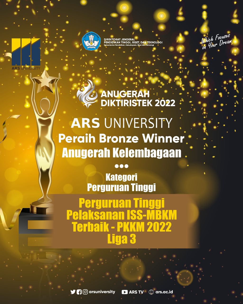 ARS University Meraih Anugerah Kelembagaan Kategori Perguruan Tinngi Bronze Winner Pelaksana ISS-MBKM Terbaik – PKKM 2022 Liga 3